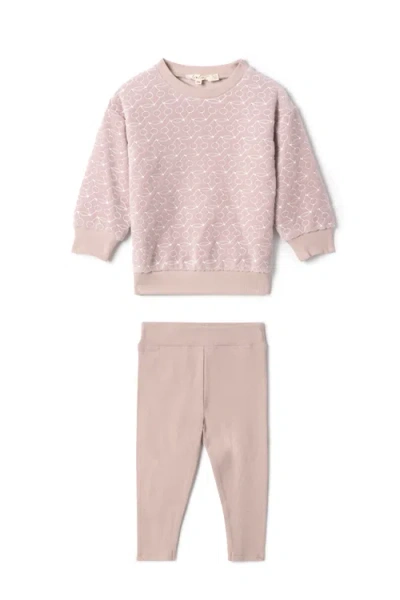 Lola Babies'  Cotton Velour Cherry Print Two Piece Sweatshirt And Matching Leggings Set In Pink