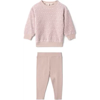 Lola Babies'  Cotton Velour Cherry Print Two Piece Sweatshirt And Matching Leggings Set In Pink