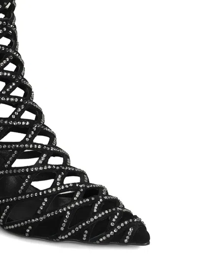 Lola Cruz 65mm Alva Embellished Caged Boots In Black