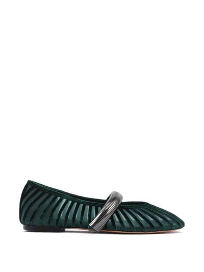 Lola Cruz Alexa Velvet-panel Ballet Flats In Green