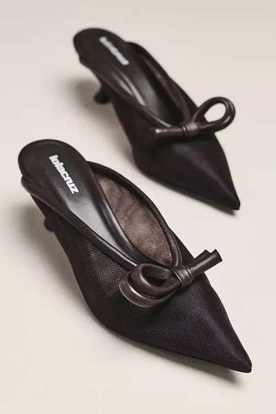 Lola Cruz Bow Mule Heels In Brown