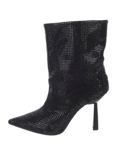 Pre-owned Lola Cruz Crystal Striped Boots In Black