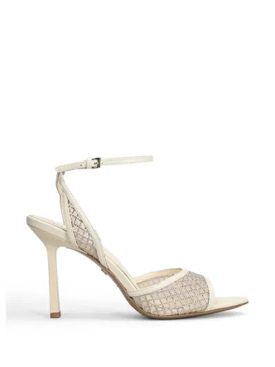 Lola Cruz Crystal-embellished Mesh Sandals In Neutral