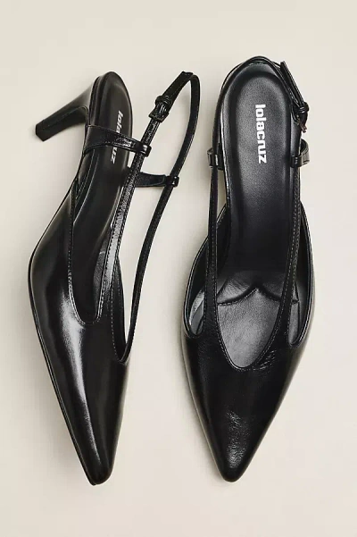 Lola Cruz Cutout Slingback Kitten Heels In Black