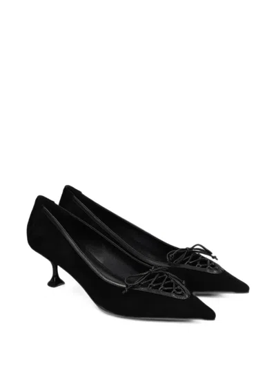 Lola Cruz Daniela Lace-up Pointed-toe Pumps In Black