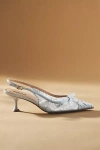 Lola Cruz Embroidered Lace Slingback Kitten Heels In Blue
