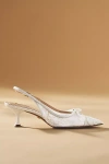 Lola Cruz Embroidered Lace Slingback Kitten Heels In White