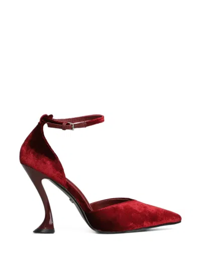 Lola Cruz Eugenia 95 Ankle-strap Velvet Pumps In Red
