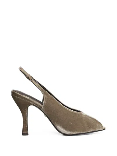 Lola Cruz Garbiette 95 Velvet Peep-toe Pumps In Gray