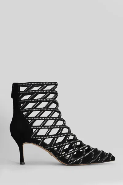 Lola Cruz High Heels Ankle Boots In Black Suede In Multi