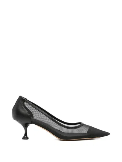 Lola Cruz Léa Mesh-panelled Pointed-toe Pumps In Black