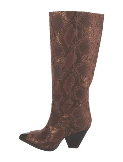 Pre-owned Lola Cruz Leather Animal Print Boots In Brown