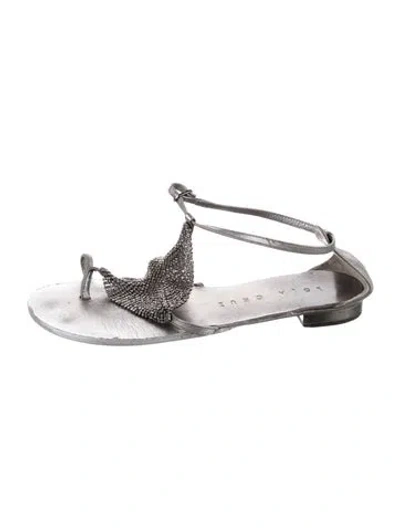 Pre-owned Lola Cruz Leather Animal Print T-strap Sandals In Silver