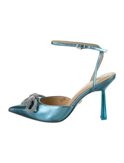 Pre-owned Lola Cruz Leather Bow Accents Slingback Pumps
