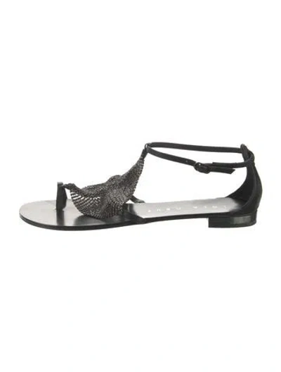 Pre-owned Lola Cruz Leather Colorblock Pattern T-strap Sandals In Black