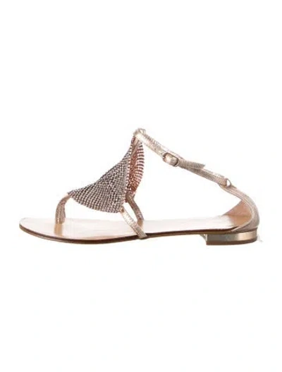 Pre-owned Lola Cruz Leather Crystal Embellishments Sandals