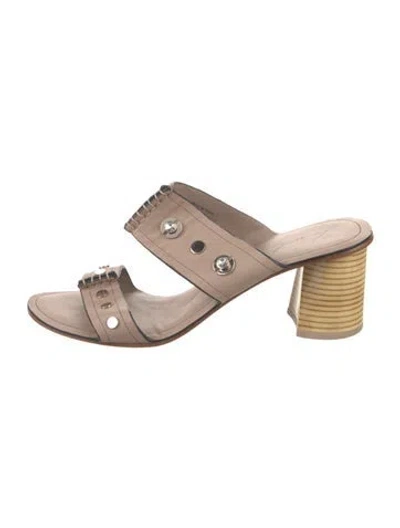 Pre-owned Lola Cruz Leather Crystal Embellishments Slides In Neutral