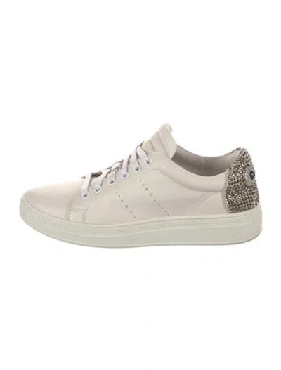 Pre-owned Lola Cruz Leather Crystal Embellishments Sneakers In White