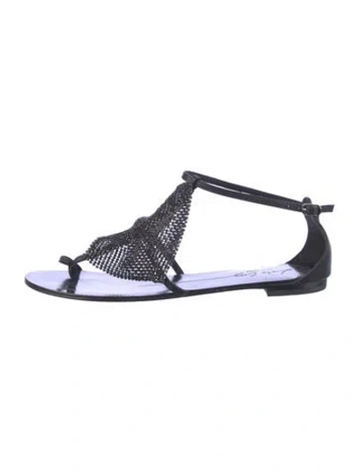 Pre-owned Lola Cruz Leather Crystal Embellishments T-strap Sandals In Blue