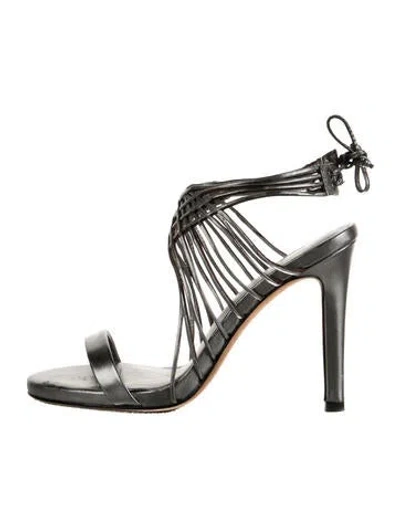 Pre-owned Lola Cruz Leather Cutout Accent Sandals In Silver
