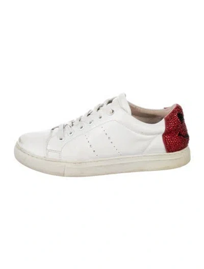 Pre-owned Lola Cruz Leather Graphic Print Sneakers In White