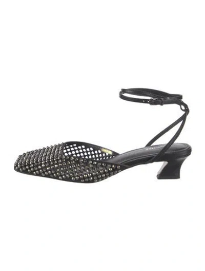 Pre-owned Lola Cruz Leather Patterned Slingback Flats In Black