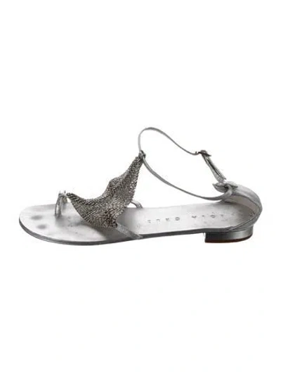 Pre-owned Lola Cruz Leather Printed T-strap Sandals In Silver