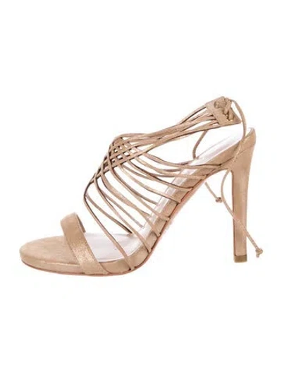 Pre-owned Lola Cruz Leather Slingback Sandals In Neutral