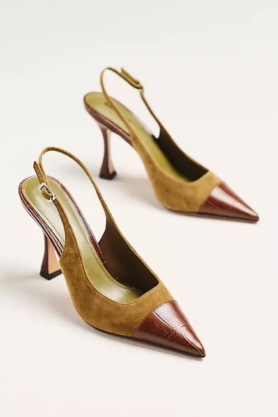 Lola Cruz Mixed Materials Slingback Heels In Multi