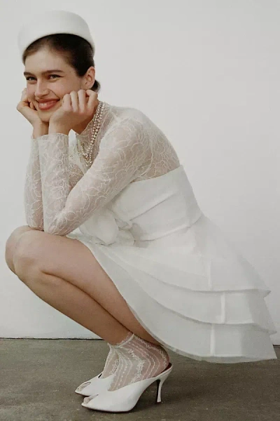 Lola Cruz Peep-toe Mule Heels In White