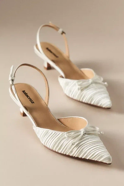 Lola Cruz Pleated Bow Kitten Heels In White
