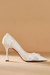 Lola Cruz Pointed-toe Lace Bow Heels In White