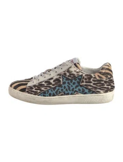 Pre-owned Lola Cruz Ponyhair Animal Print Sneakers In Neutrals