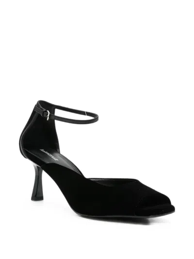 Lola Cruz Qelina Ankle-strap Peep-toe Pumps In Black