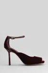 Lola Cruz Sandals In Bordeaux Velvet In Burgundy