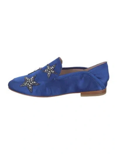 Pre-owned Lola Cruz Satin Printed Loafers In Blue