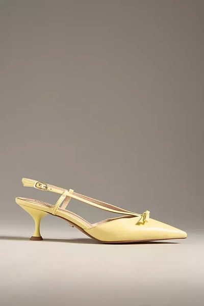 Lola Cruz Satina Slingback Kitten Heels In Yellow