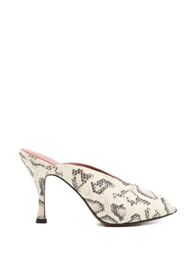 Lola Cruz Snakeskin Mules In Neutral