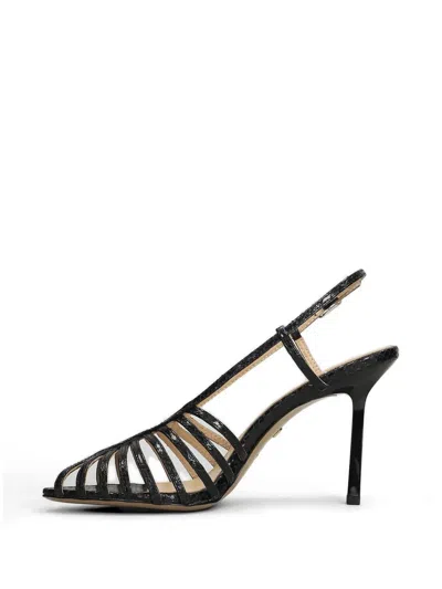 Lola Cruz Snakeskin-effect Cage Sandals In Black