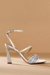 Lola Cruz Strappy Crystal Heeled Sandals In Silver