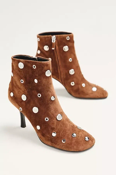Lola Cruz Studded Grommet Ankle Boots In Brown