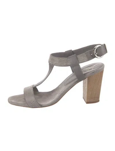 Pre-owned Lola Cruz Suede Colorblock Pattern T-strap Sandals In Gray