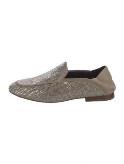 Pre-owned Lola Cruz Suede Crystal Embellishments Loafers In Neutral