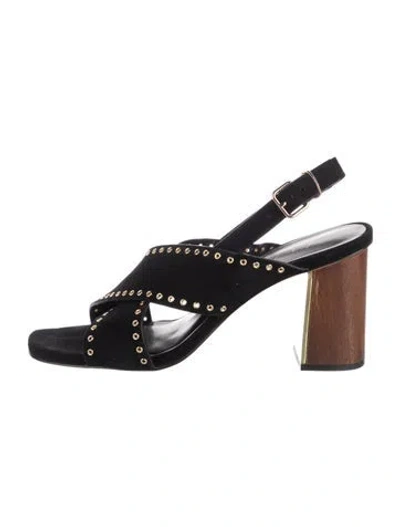Pre-owned Lola Cruz Suede Eyelet Trim Slingback Sandals In Black