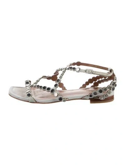 Pre-owned Lola Cruz Suede Studded Accents Sandals In Neutral