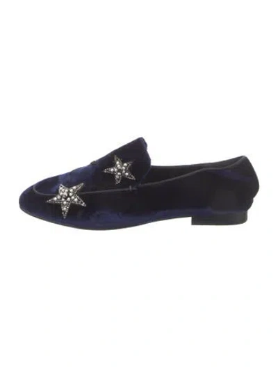 Pre-owned Lola Cruz Velvet Patterned Loafers In Blue