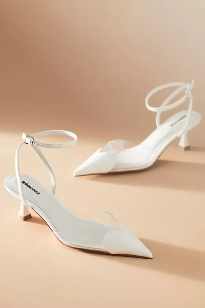 Lola Cruz Vinyl Heart Kitten Heels In White