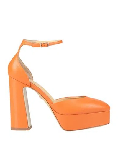 Lola Cruz Woman Pumps Orange Size 8 Leather