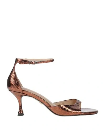 Lola Cruz Woman Sandals Bronze Size 8 Leather In Yellow