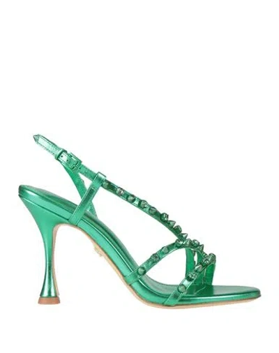 Lola Cruz Woman Sandals Green Size 8 Leather
